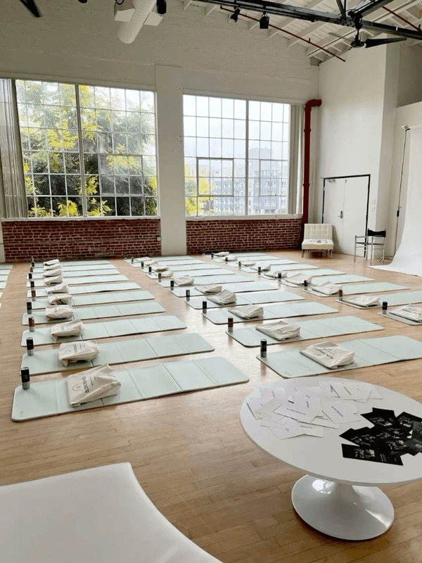 A calm studio prepared for a wellness gathering